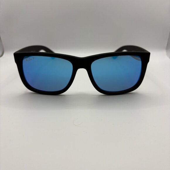 Ray-Ban RB4165 Polarized Sunglasses - Black rubber frame with Blue lenses - Picture 1 of 7